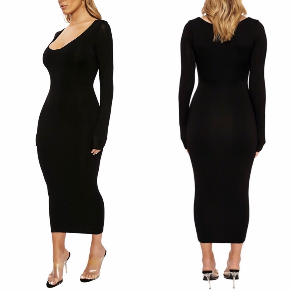 💋SOLD💋 Naked Wardrobe V Neck Midi Bodycon Dress